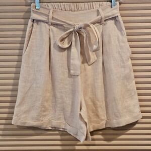 Civico 51 Womens Beige 100%‎ Linen Tie Waist Cuffed Shorts Made in Italy Size M